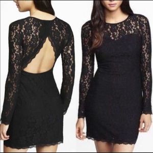 Express Lace Long Sleeve Open Back Dress